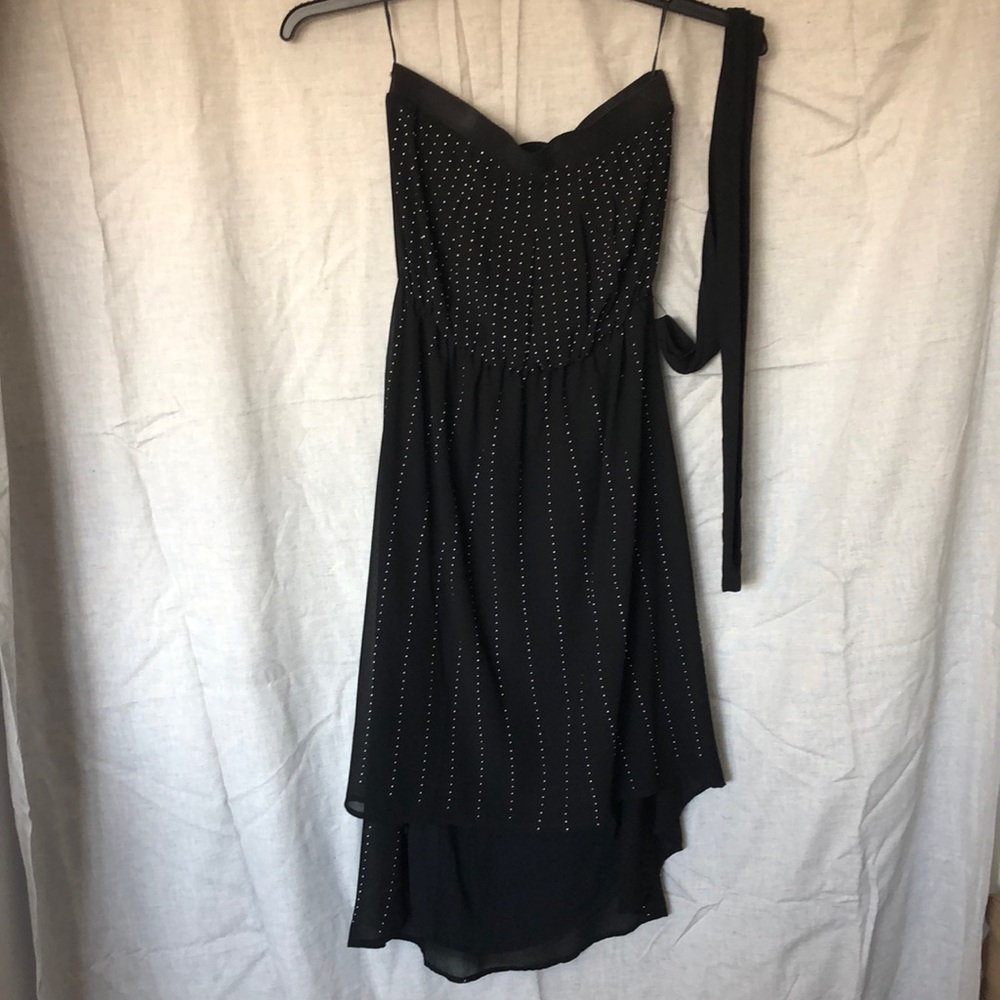 Black strapless dress with silver 3d dots